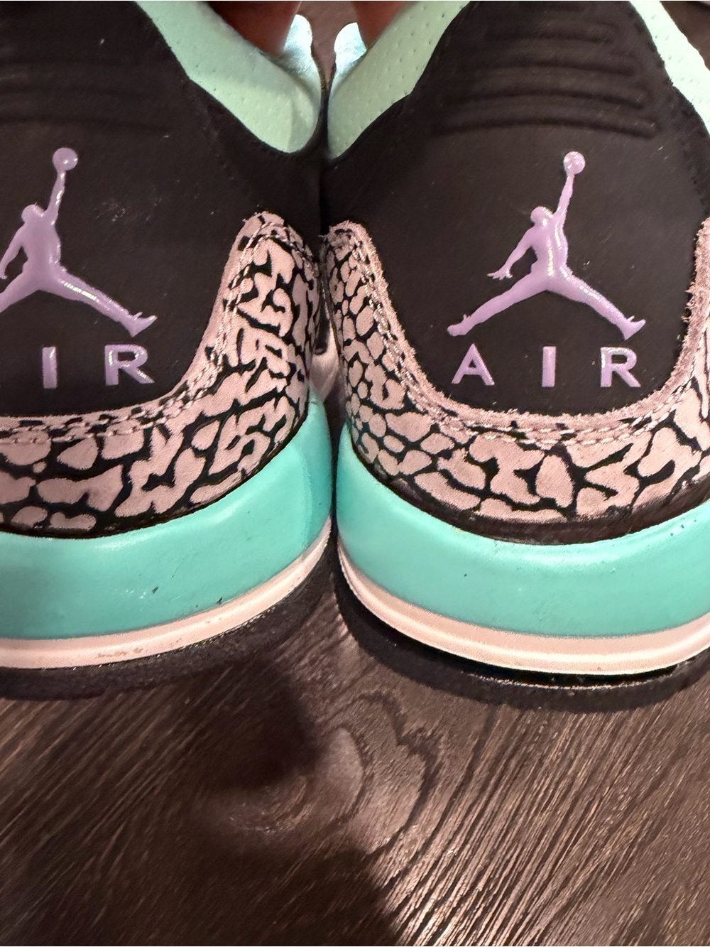 Jordan Black and Bleached Turquoise (Tiffany Blue) Jordan 3s Sneakers size 5Y - Picture 8 of 10